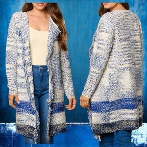 Shades of blues open front cardi XSP SP MP LP
